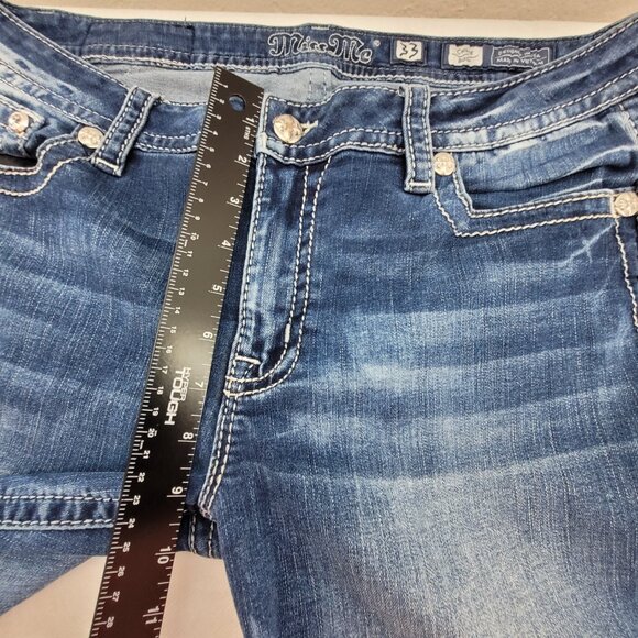 Miss Me Jeans Women's 33 Blue Chloe Boot Cut Damage on right hip see pics - Picture 12 of 16